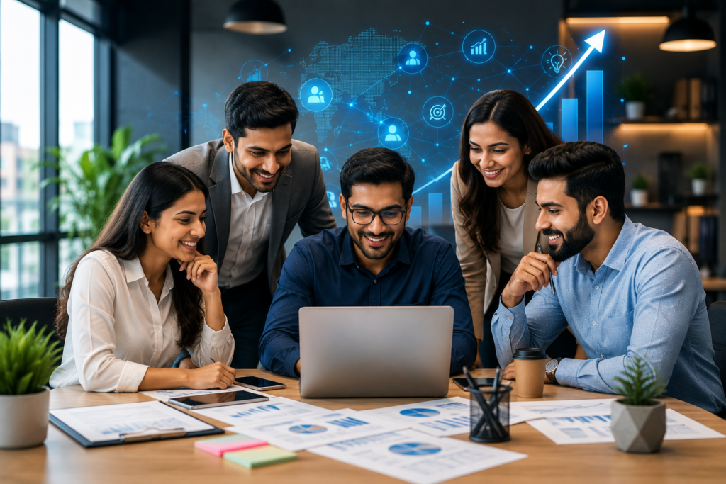 Creative marketing team working together on digital business solutions