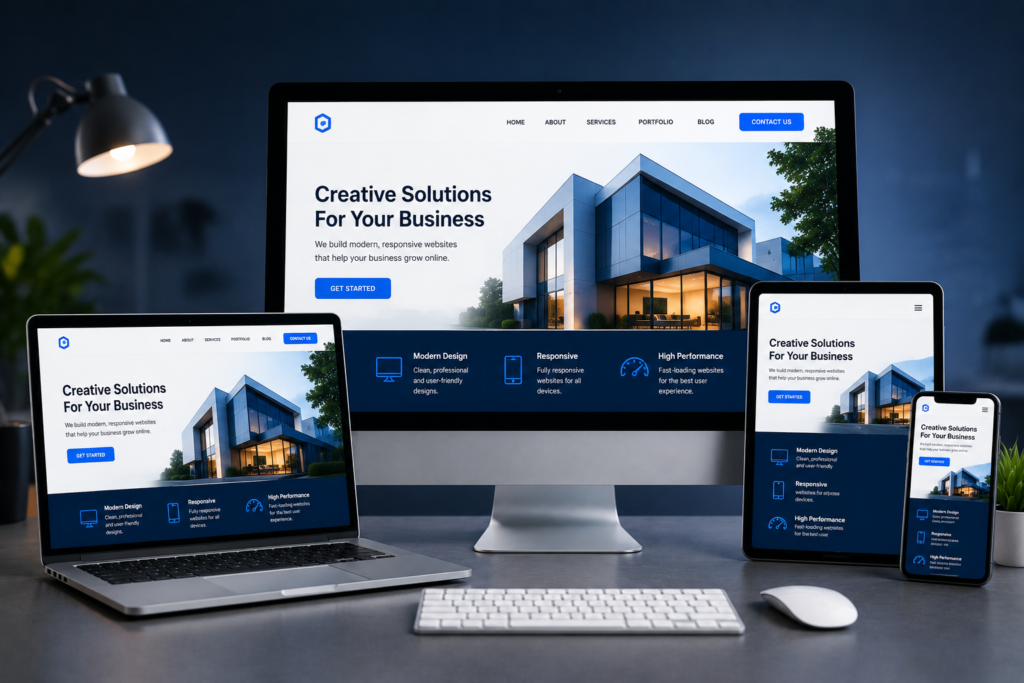 Responsive website design displayed on multiple devices for optimal user experience